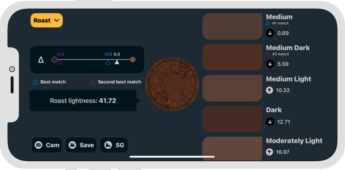 xade roast app Ergebnisansicht messen
